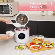 Audecook Low Sugar Rice Cooker ,AC1508,Compact Design Pressure Rice Cooker, Easily Steams Steel and Rolled Oats, With Low Carb Rice Cooker Steamer Set (White)