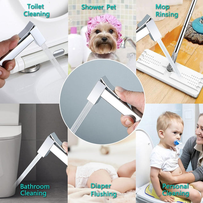 Azonee Warm Water Bidet Sprayer Faucet for Toilet with Hot and Cold Brass Rough-in Valve, Stainless Steel Square Handheld Bidet Attachment Set for Feminine, Pets and Baby Diaper Washing