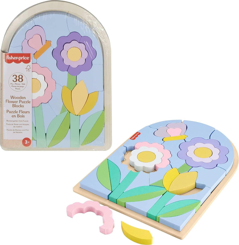 Fisher-Price Baby & Toddler Toy Wooden Stack & Sort Animals, 10 Wood Pieces for Developmental Play Ages 1+ Years - Wooden - Flower Puzzle