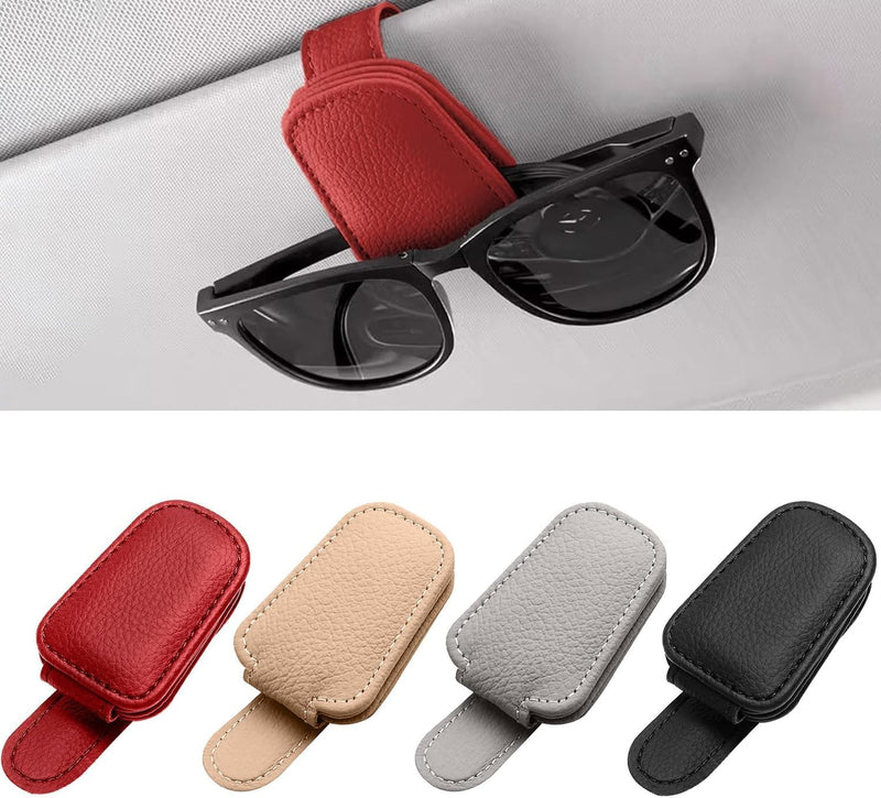 T Tersely Sunglasses Holder for Car Visor Universal Magnetic Adsorbed Leather Eyeglasses Holder Glasses Hanging Storage Clip Car Visor Accessories Ticket Card Clip for Car Accessories Parts (Brown)
