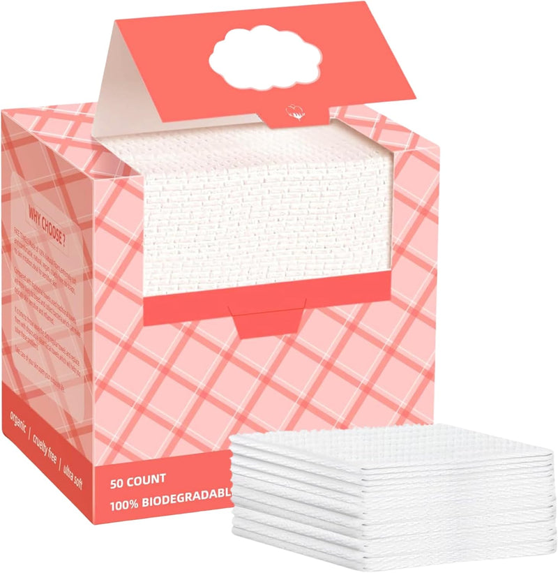 GEMGOUR Disposable Face Towels For Woman - Dry Face Wipes for Sensitive Skin, Super Face Tissues, Ultra Soft Cotton Tissue, Makeup removal Wipes, Acne-Prone Skin, Clean Towels XL (50 Count) 25x30Cm