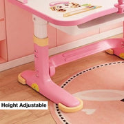 Height Adjustable Kids Desk and Chair Set, Study Table with Bookshelf & Drawer, Ergonomic School Desk Set for Boys & Girls, Bedroom Furniture for Children