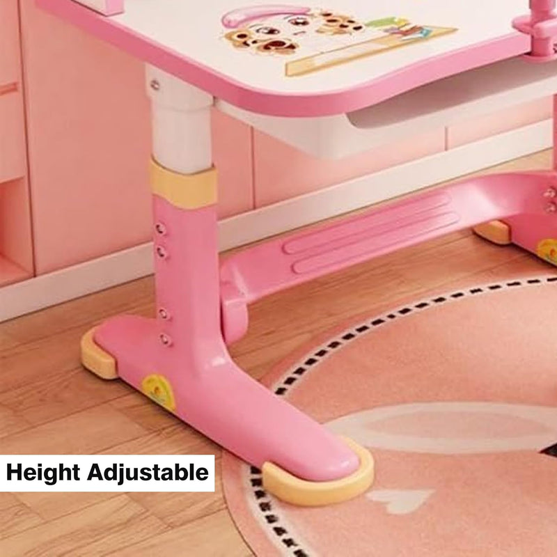 Height Adjustable Kids Desk and Chair Set, Study Table with Bookshelf & Drawer, Ergonomic School Desk Set for Boys & Girls, Bedroom Furniture for Children