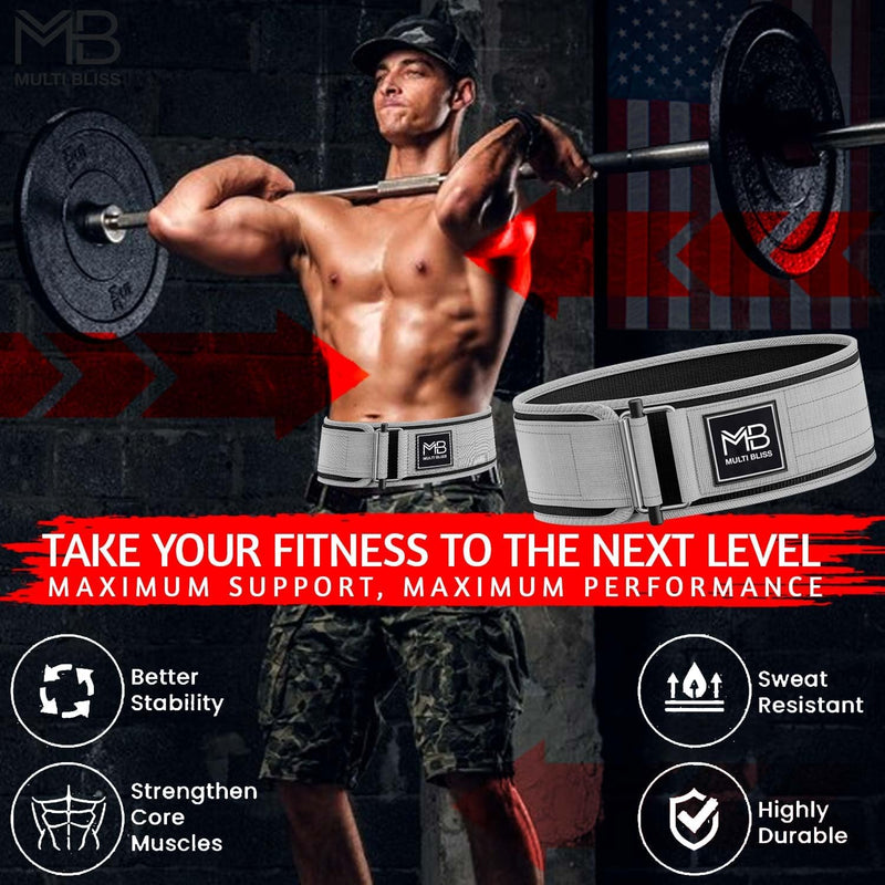 MULTI BLISS® Premium Quality Weight Lifting Gym Belt for Athletes, Olympic Training, Deadlift, Bodybuilding, WOD, Lifting Lumbar Support & Gym Workouts Belt for Men & Women (FreeGift Gym Keychain)