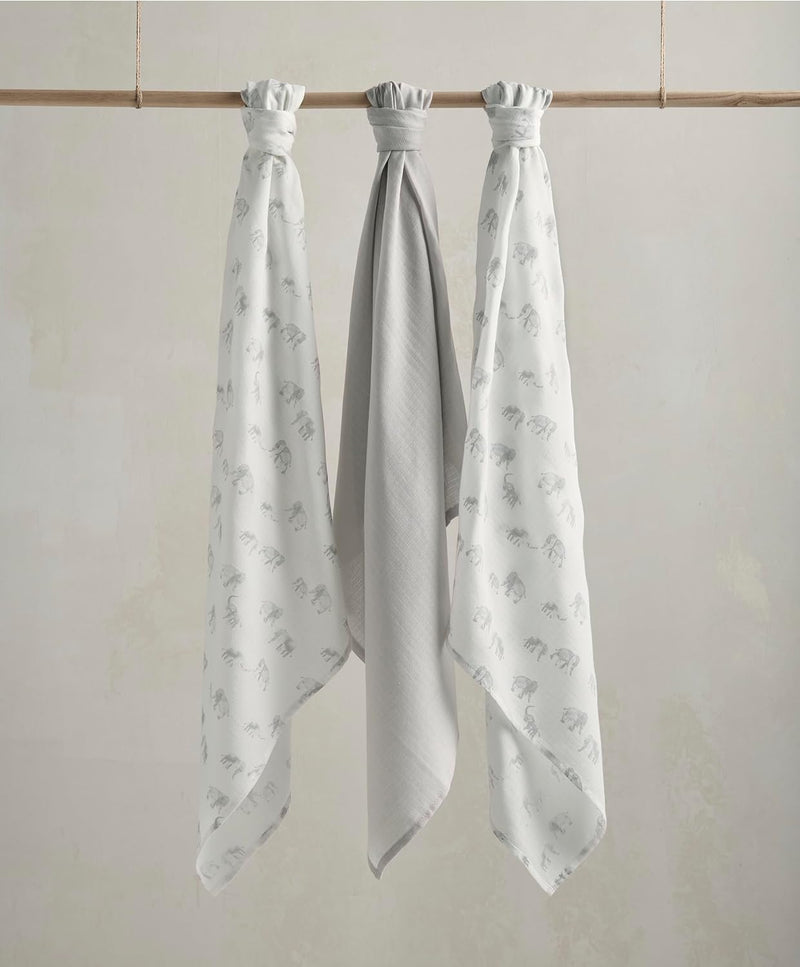 Mamas & Papas 3 Pack Muslin Squares Large, Elephant