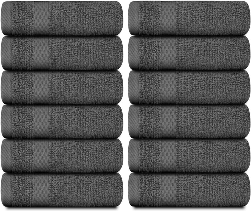 White Classic Luxury Cotton Washcloths - Small Hotel Spa Bathroom Face Towel | 12 Pack |