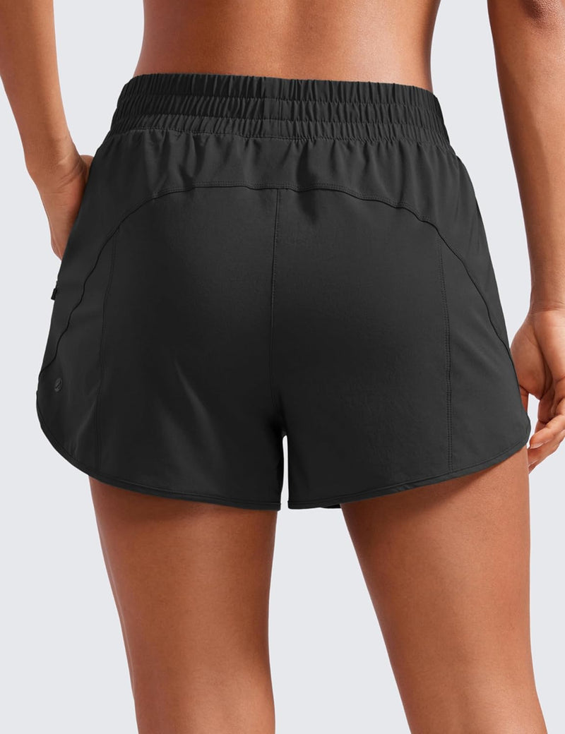 CRZ YOGA Women's High Waisted Running Shorts Mesh Liner - 3'' Dolphin Quick Dry Athletic Gym Track Workout Shorts Zip Pocket