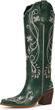Platform Boots for Women, Heeled Combat Boots Chunky Heel Booties Round Toe Lace Up High Heel Ankle Boots - Moss Green Floral