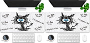 Desk Pad, Green Honeycomb Science Technology Extended Gaming Mouse Pad Large, 35.4"x15.7" Big Mouse Pad with Non-Slip Base and Stitched Edge, Long Computer Keyboard Mouse Mat for Home Office Work - 35.4"x15.7" (Pack of 2) I'M Fine Black Cat