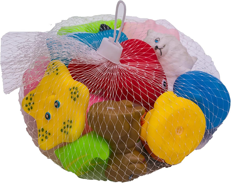 Adore Basics Non Toxic Squeezy Bath Toys for Babies - Bath Floats - Pip Squeaks - Food Grade Silicone with Sound - Cute and Attractive - Unique Animal Collection Bath Toy (Multicolor) (Pack of 13)