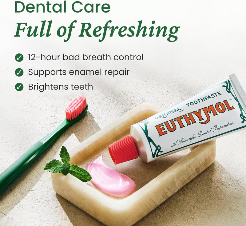 EUTHYMOL Original Toothpaste (Pack of 109.4 ml, Pack of 5) - Fluoride-free Toothpaste for Sensitive Teeth & Gums Bad Breath Cavity Prevention 12h Long Lasting Freshness