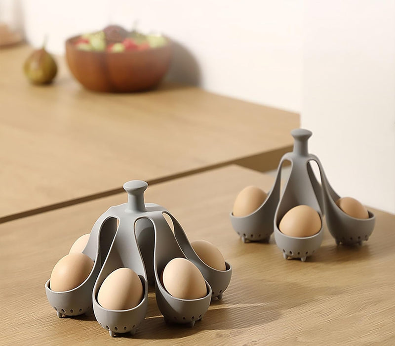 GraGra Silicone Egg Cooker Holder, Egg Boiling Support, Egg Cooker Holder for 4 Eggs, Heat Resistant Silicone Egg Steamer Rack, Eggs Poacher Brackets, for Home, Kitchen, Grey