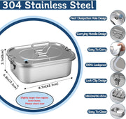 Stainless Steel Bento Box with Leak-Proof Lid and 3-Grid Divider, 1800ml Large Lunch Container with Utensils, Double Layer Metal Food Box for Adults, Kids, Office, Picnic, Camping, Meal Prep (Silver)