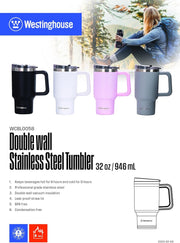 Westing House 32oz/946ml Double-Wall Stainless Steel Insulated Tumbler | BPA-Free Reusable Cup for Coffee, Water, Iced Tea & More | 6 hrs Hot & 9 hrs Cold | Ideal for Indoor & Outdoor Use | Black