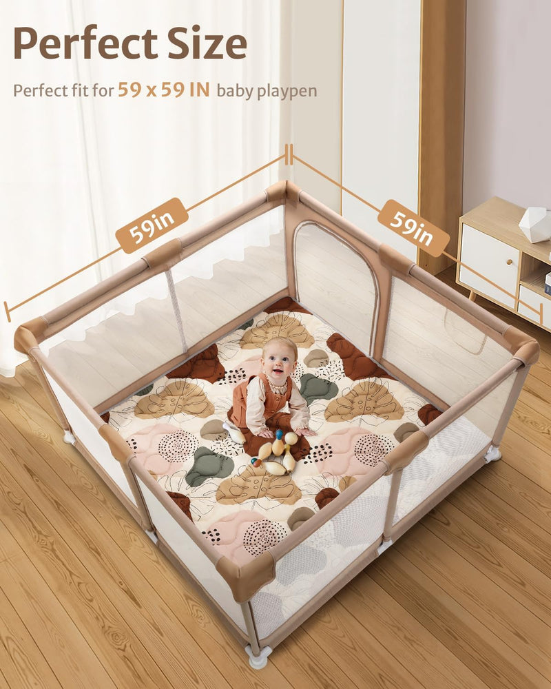 Blissful Diary Baby Play Mat, 47x47 Infant Play Mat for Playpen, Thicken Foam Cushioned Baby Mat for Floor, Non-Slip Kids Play Mat, Washable Baby Playmat for Babies,Toddlers, Earth Tones Design