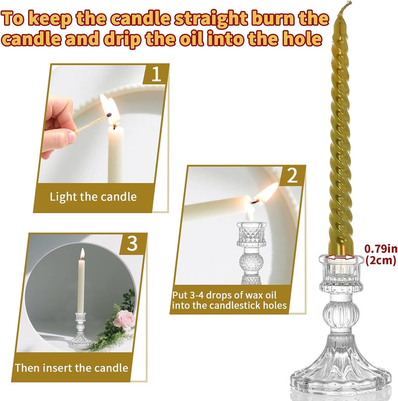 SuproBarware Clear Glass Candlestick Holders,8 pcs Set Include Taper Candle Holders and Stripe Candle Holders,Two Style for Formal Events, Wedding, Festival,Church, Party & Festival Decoration