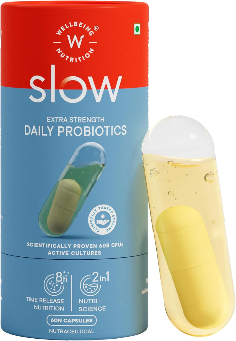 Slow,Gut Health,20 Billion Cfu Probiotic & Prebiotic In Vegan Omega 3 Oil,Gut, Digestive Balance, Improve Nutrient Absorption & Maintain Intestinal Integrity (60 Capsules)