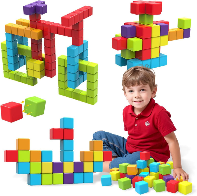 Pairez Toys Magnetic Building Blocks, 1.65 inch Large Magnetic Stacking Cubes for Toddlers, Sensory & Montessori Toys for Boys & Girls 1 2 3 Years Old (12 PCS)
