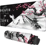 Desk Mat, Field Landscape Oil Painting Extended Gaming Mouse Pad Large, 31.5"x11.8" Big Mouse Pad with Non-Slip Base and Stitched Edge, Long Computer Keyboard Mouse Mat for Home Office Work - XXL-35.4"x15.7" Black and White Cherry Blossom