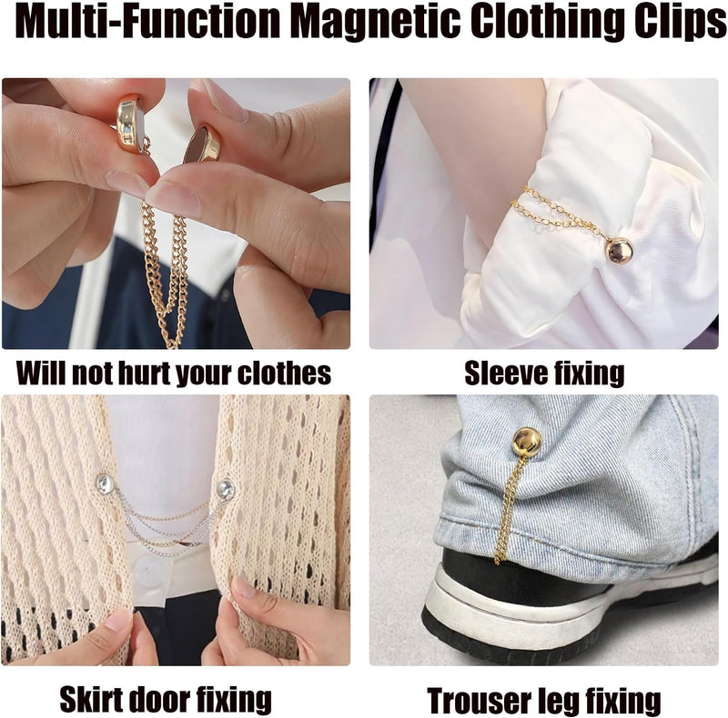 Magnetic Hijab Pins, Multi-Function Clothing Clips with Chain, Buttons Clips, T-Shirt Shorening Magnetic Closure for Cinch T-Shirt Hems,Sleeves,Collar,Pants Hems