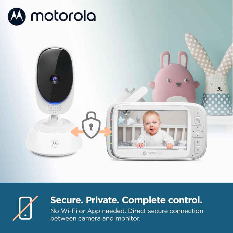 Motorola VM75 Indoor Video Baby Monitor with Camera 480x272p, 1000ft Range 2.4 GHz Wireless 5" Screen, 2 Way Audio, Remote Pan, Digital Tilt, Zoom, Room Temperature Sensor, Lullabies, Night Vision