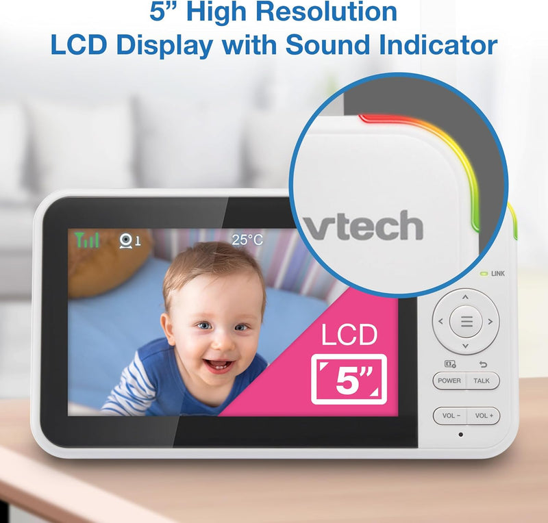VTech VM924-2 Video Baby Monitor with 2 Cameras, Pan and Tilt, Baby Monitor with 5 Inch LCD Screen, Up to 17 Hours Battery Life, 1.33x Zoom, Night Vision, 300 m Long Range, Calming