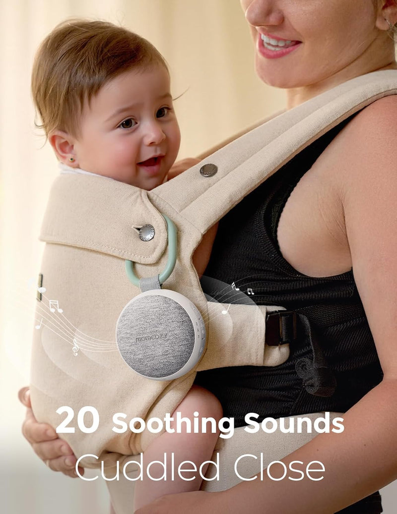 Portable Sound Machine with Night Light, White Noise Sound Machine for Baby, 20 Soothing Sounds, Sound Therapy, Long-lasting Power, Timer, Clips on Stroller, Baby Shower Gifts - White