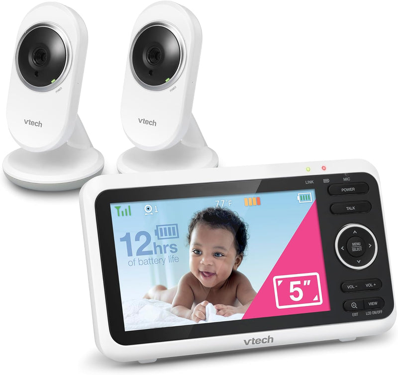 VTech [Upgraded] VM350-2 Baby Monitor, 5" Screen,2 Cameras,1000ft Range, Night Vision, 2-Way Audio, Lullabies, Secure Transmission No WiFi