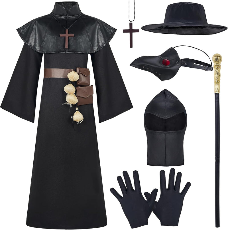 Spooktacular Creations Black Plague Doctor Costume Set, Halloween Costume with Beak Mask, Dr Outfit