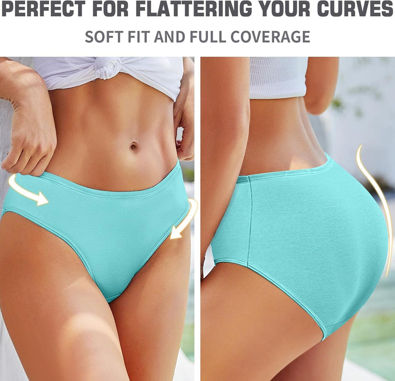 Women's Underwear, High Waist Cotton Breathable Full Coverage Panties Brief Multipack Regular and Plus Size