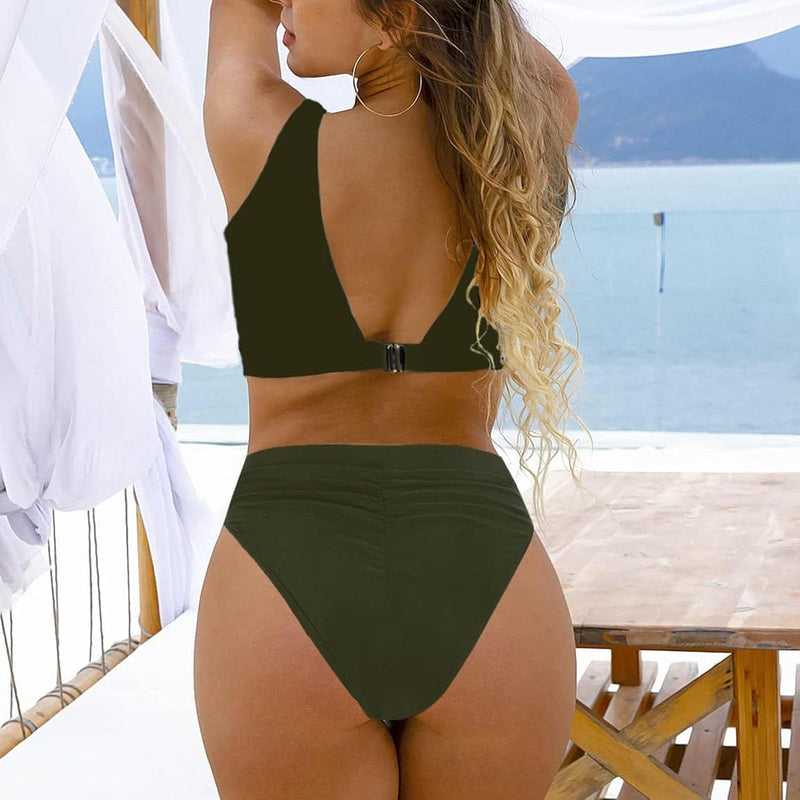 Women's High Waisted Bikini Sets High Cut Bathing Suits Two Piece Sporty Cut Out Swimsuits