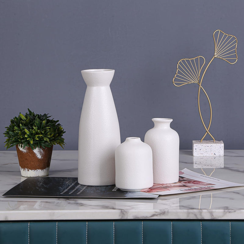 Heifgott Beige Ceramic vase Set-3 Small Flower vases for Decor,Modern Home Decor, Vases for Decor,Pampas Grass Vase,Dried Flowers Vases,Living Room,Table Shelf, Centerpieces Decoration