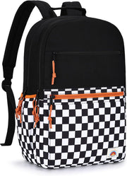 School Bag for Teen,Vaschy Lightweight Water Resistant Kids Toddller Backpack Boys Girls Plain Color-block Kids Bookbag Daypack with Two Sizes - Black Plaid-L