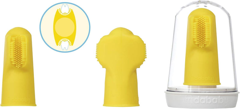 SmileFrida: Baby's First Finger Toothbrush, 3 Months and Up, Triple Angle Bristles, Soft Toothbrush Bristles, Toothbrush + Storage Case - Finger Toothbrush for Babies (3M+)