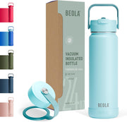 750ml Water Bottle 18/8 Stainless Steel 304 Double Wall Insulated thermo Bottle with Straw Lid and wide mouth, 2 lids included, Hot Cold Liquids Sports Bottle, 24oz (Raspberry) - Sage Mist