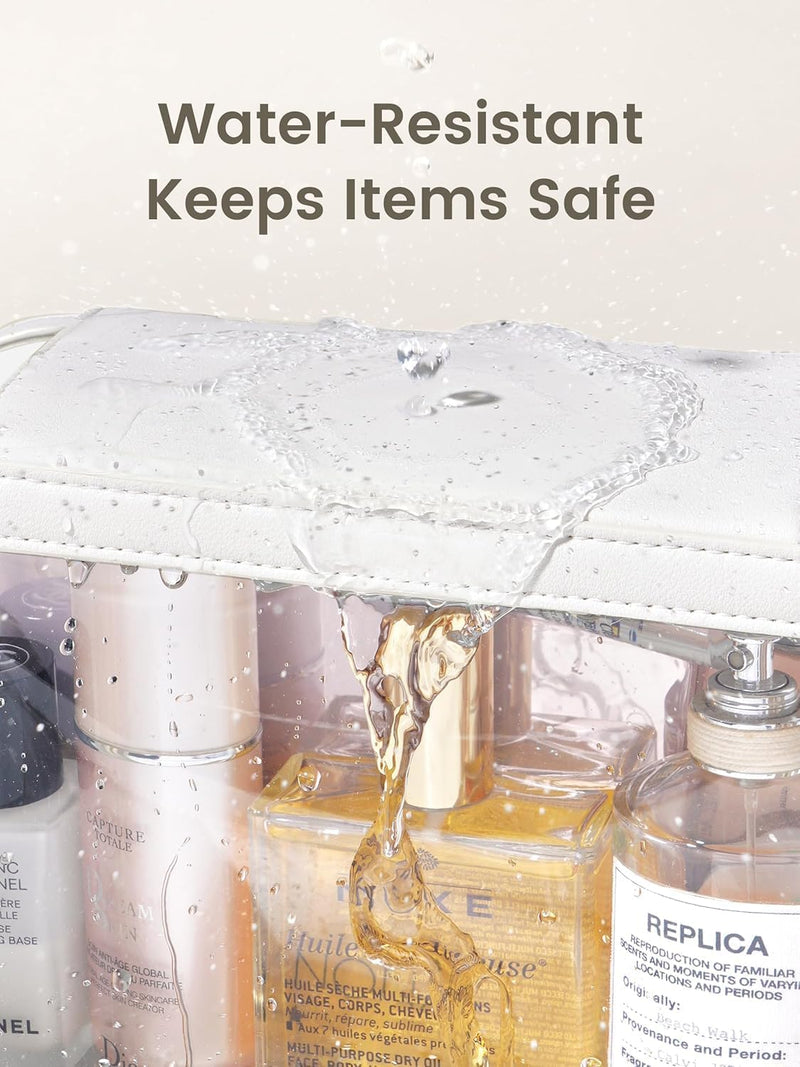 Rownyeon Clear Makeup Case Toiletry Bag Multipurpose Travel Makeup Train Case Portable Cosmetic Organizer Transparent Storage Bag - White1