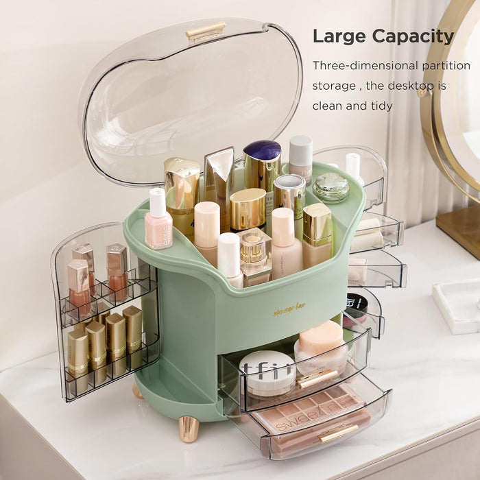 Kousee Makeup Storage Organizer, Large Skincare Organizers Cosmetic Display Case with Lid,Lipstick Organizer and Transparent Cover, Makeup Box for Bedroom Vanity Desk Countertop Bathroom -White