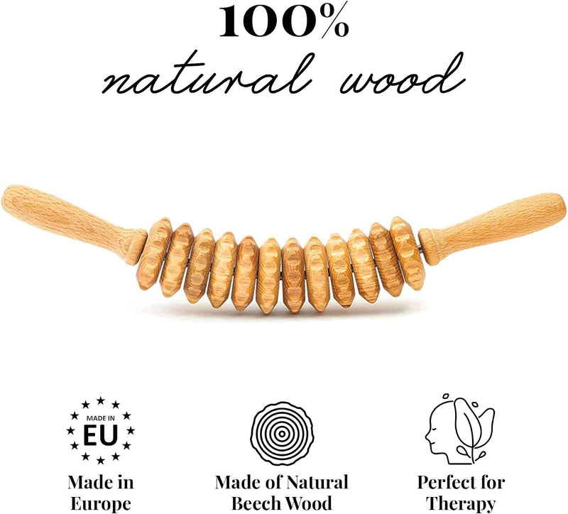 Tuuli Accessories - Curved Wooden Massage Roller for Waist and Thigh, Multi-Functional Body Roller for Cellulite Reduction and Muscle Tension, Natural Massager for Women and Men