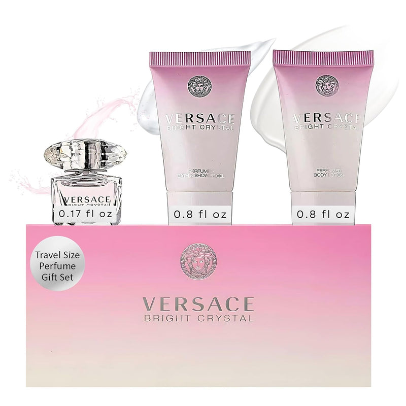 Versace Bright Crystal 3 Pieces Mini Set For Women - 1 EDT 5 ml +25 ml Shower Gel +25 ml Body Lotion