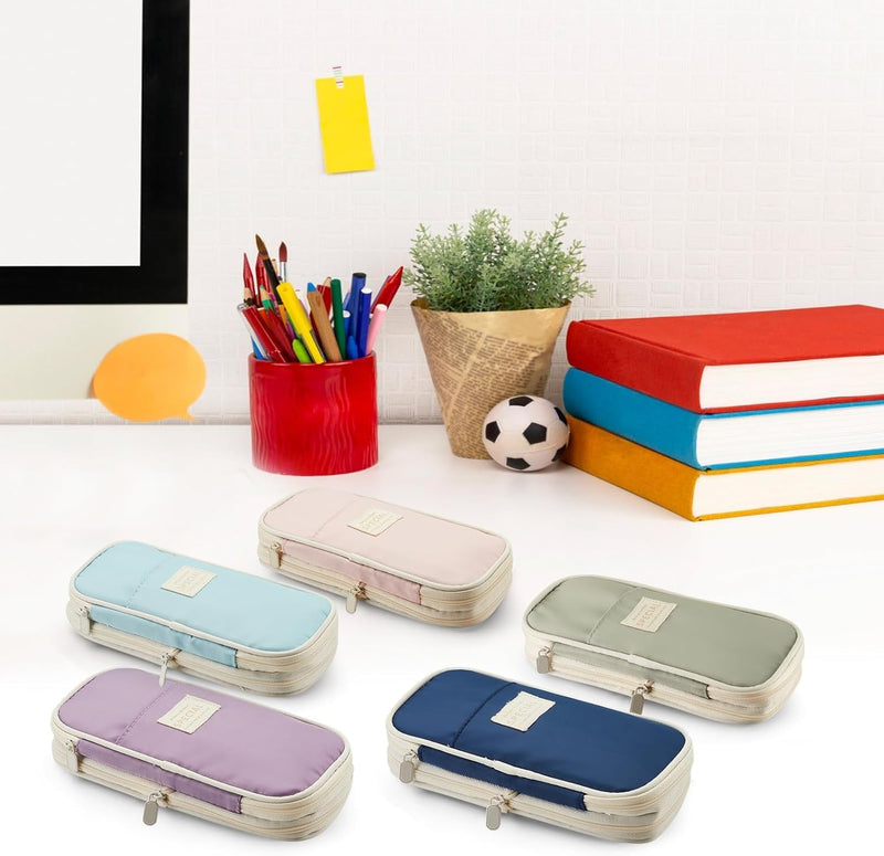 Large Capacity Pencil Case Pouch, Cute Aesthetic Big Capacity Zipper Pencil Cases Pen Portable Office Stationery Makeup Bag, Desk Organizer for College Adults Women Men, Navy Blue