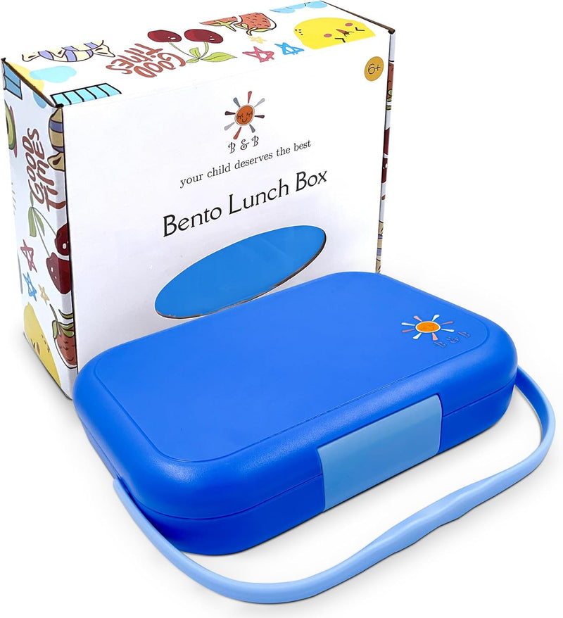 B&B Bento box 4/6 compartments Ideal Portion Sizes Leak-Proof, Bento Lunch Box for Kids Toddlers, Dishwasher Safe, BPA Free Removable Plastic Tray for kids Ages 3 to 7 years (nighttime blue) - royal blue
