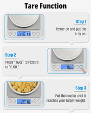 NEXT-SHINE Digital Kitchen Scale 500 x 0.01 Gram, Pocket Size with PCS Tare Switch Weighing Units Function, Stainless Steel Platform