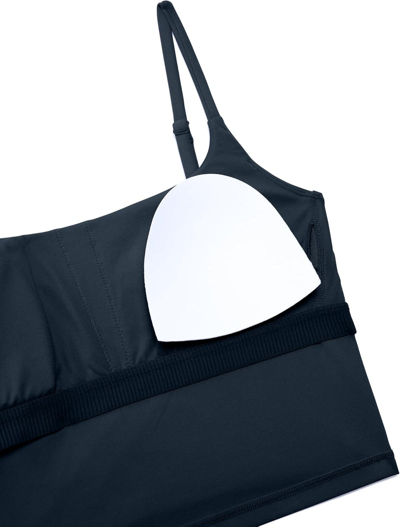 CRZ YOGA Butterlift Womens Scoop Neck Longline Sports Bra - U Back Adjustable Straps Workout Crop Tank Top with Built in Bra