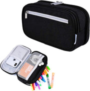 Large Capacity Waterproof Pencil Case - Multi-functional Black Stationery Desk Organizer, Ideal for Adults and Travel, with Multiple Compartments and Pockets