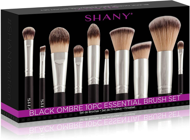 Shany Black Ombré Pro 10 Pc Essential Brush Set With Travel Pouch - Black