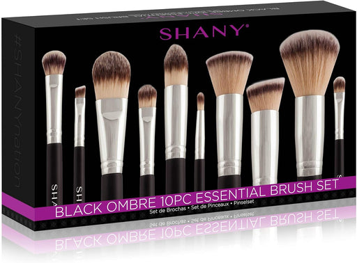 Shany Black Ombré Pro 10 Pc Essential Brush Set With Travel Pouch - Black