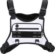 Sports Chest Bag For Men Women, Water Resistant Lightweight Front Chest Pack, Running Vest Bag With Built-In Phone Holder & Extra Storage For Workouts, Running, Cycling - White