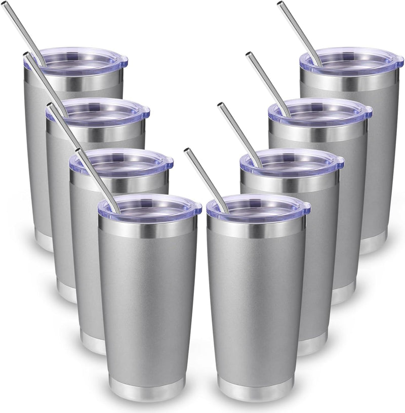 Volhoply 20oz Stainless Steel Tumbler with Lid and Straw,Double Wall Insulated Travel Iced Coffee Mug Fits Car Cup holder,Powder Coated Cups for Hot and Cold Drinks,Gifts for Women Men（White,1 Set）
