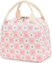 Lunch Bag for Women Men Cute Corduroy Lunch Tote Bags Reusable Insulated Lunch Box Large Capacity Reusable Insulated Cooler for Work Picnic or Travel (Corduroy strawberry) - Strawberry Bow 246