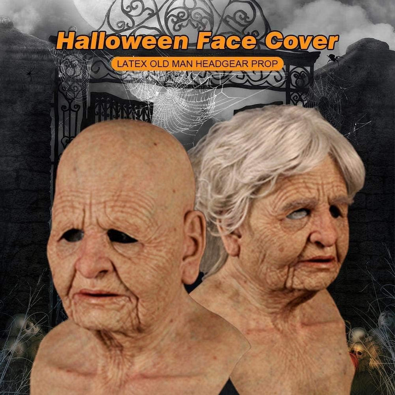 Realistic Latex Old Man Mask Male Disguise Halloween Fancy Dress Head the Elder Old Man Headgear for Masquerade Halloween Realistic Headgear Decoration Human Wrinkle Scary Hat Creepy Wrinkle Mask (E1)